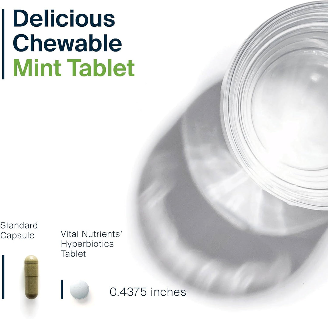 Delicious Chewable Mint Tablet packaging with a close-up of a tablet and container.