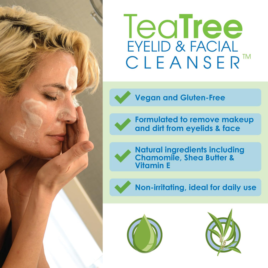EYEECO Gentle Foaming Cleanser for Face & Eyelids – 47ml – With Tea Tree, Chamomile, Shea Butter