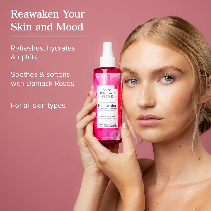 Heritage Store Rosewater Facial Mist, Hydrating Face Spray, 12 fl oz