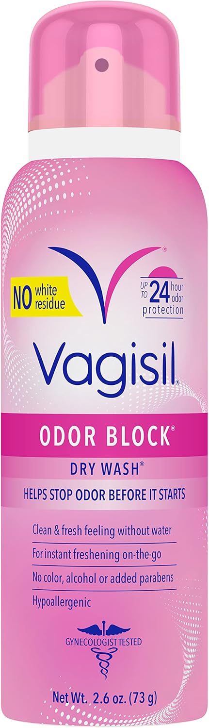 Vagisil Odor Block Dry Wash Spray - No-Water Feminine Cleansing (2.6 oz)