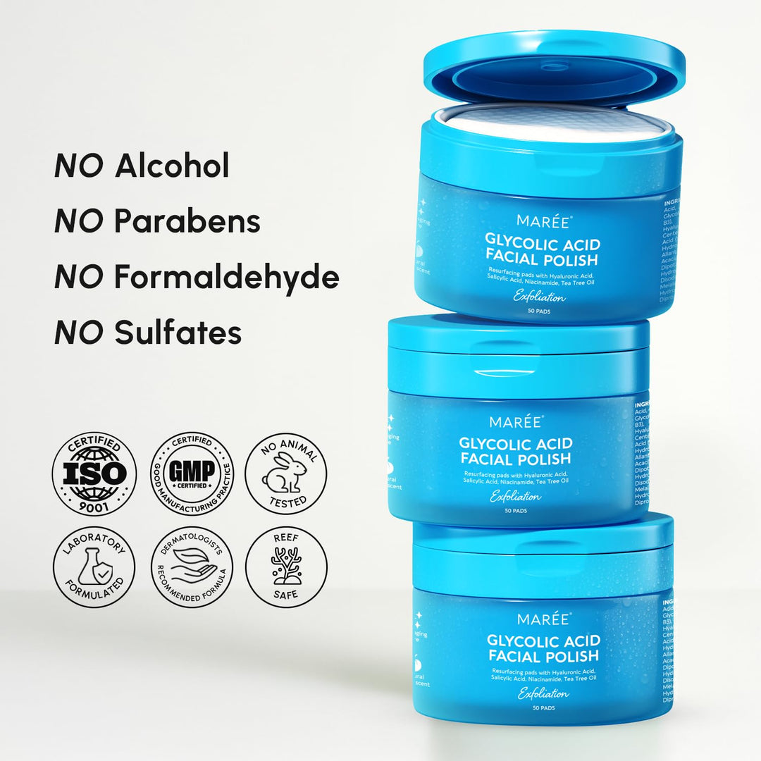 MAREE Glycolic Acid Toner Pads with Salicylic Acid – Exfoliating & Brightening Face Pads