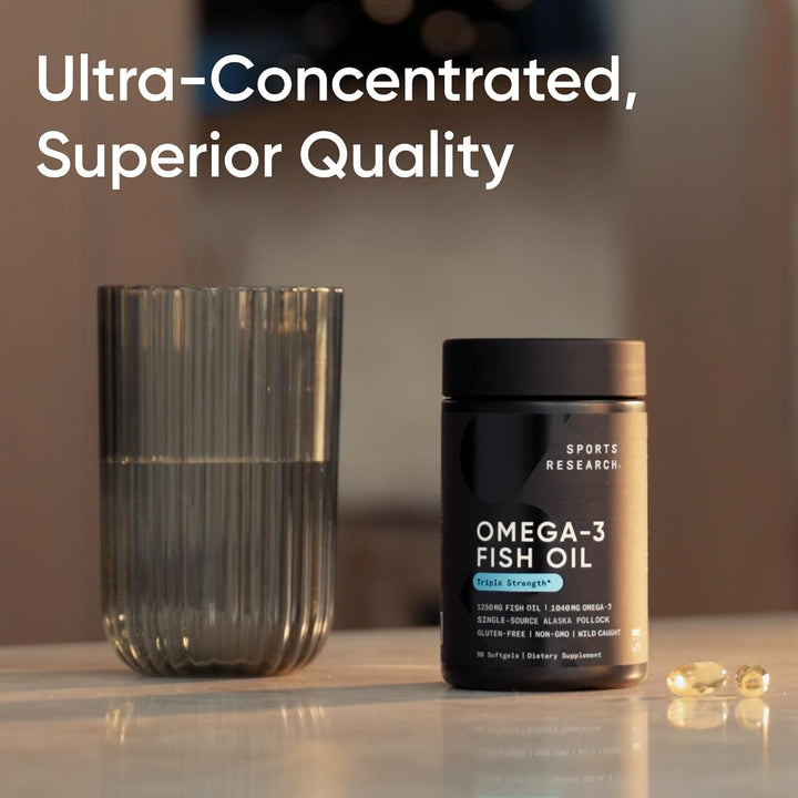 Sports Research Omega-3 Fish Oil 1250mg from Wild Alaska Pollock, 90 Softgels