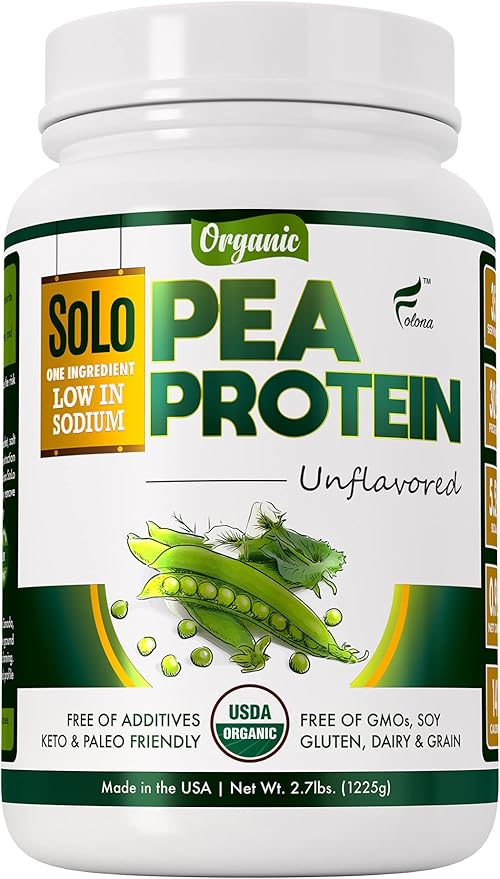 SOLO Organic Pea Protein Isolate – 100% Vegan, Non-GMO, Low Sodium Plant-Based Protein Powder, Unflavored, Keto & Paleo Friendly, 2.7 lbs