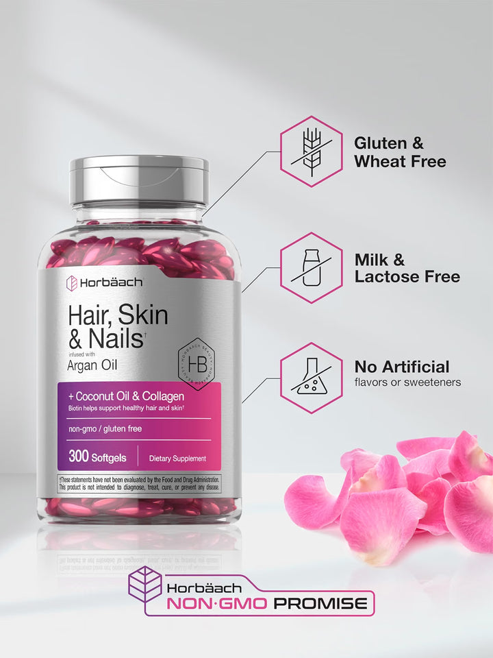 Horbaach Hair Skin and Nails Vitamins with Collagen (300 Softgels)