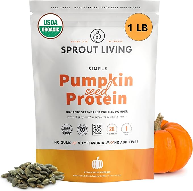 Sprout Living Organic Pea Protein Powder, Plant-Based Protein, Vegan, Non-GMO, Gluten-Free, Dairy-Free, No Artificial Sweeteners,