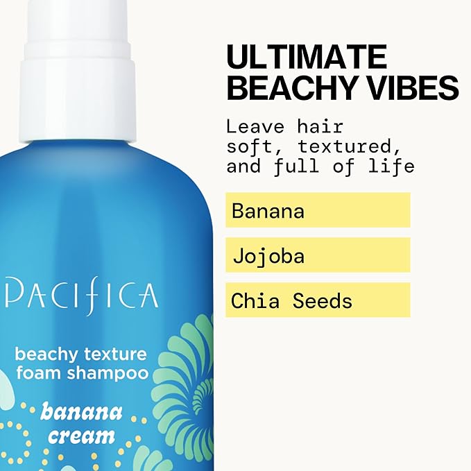 Pacifica Banana Cream Beachy Texture Foam Shampoo – Volumizing & Texturizing Shampoo for Tousled, Soft Waves – Sulfate-Free, Vegan, Cruelty-Free – 8 fl oz