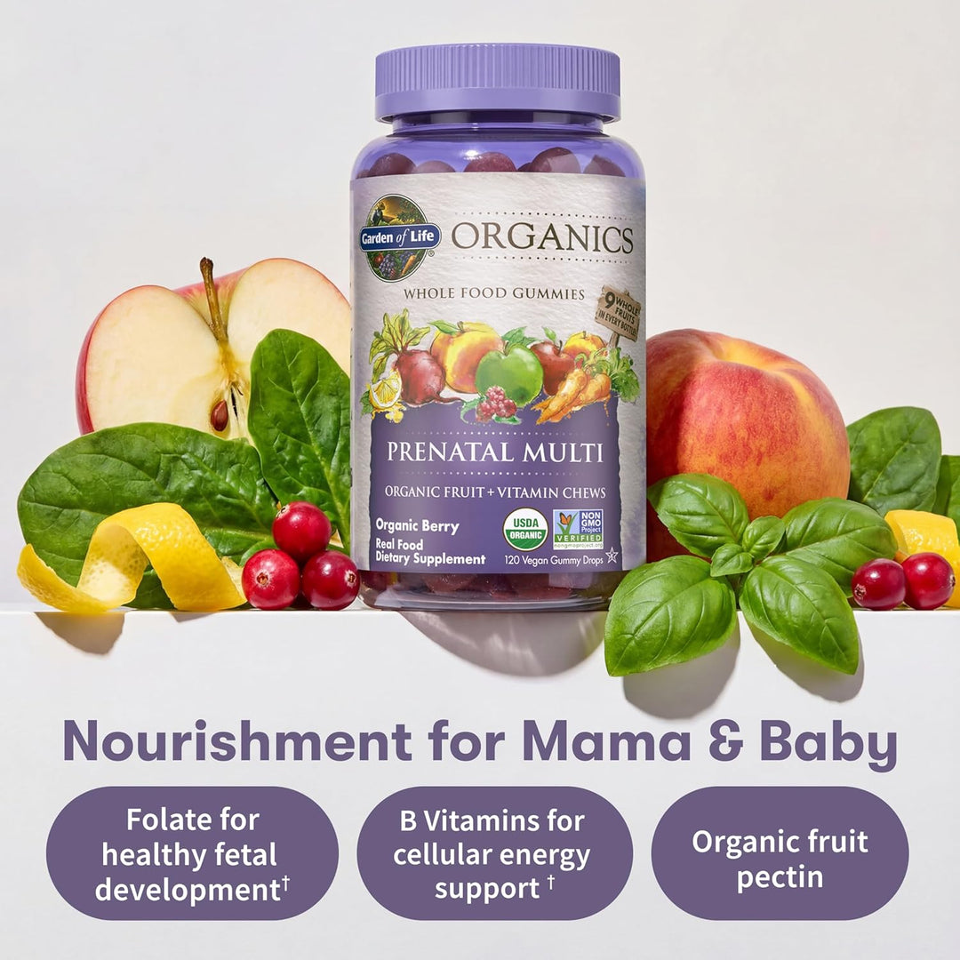 Garden of Life Organics Prenatal Gummies Multivitamin – Vegan, Organic, Folate, Vitamin D3, B12 – Berry Flavor, 30 Day Supply