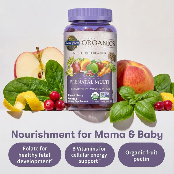 Garden of Life Organics Prenatal Gummies Multivitamin – Vegan, Organic, Folate, Vitamin D3, B12 – Berry Flavor, 30 Day Supply