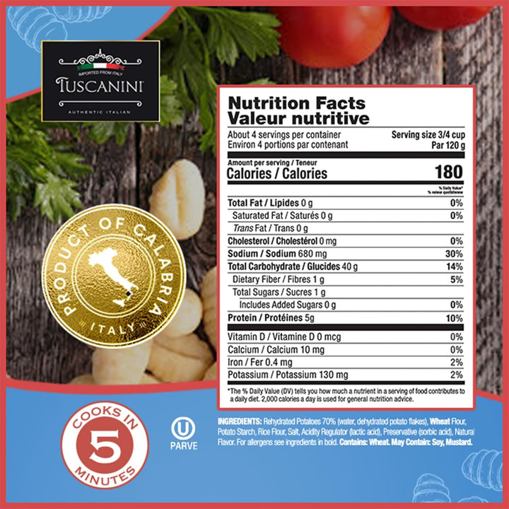 Tuscanini Classic Italian Potato Gnocchi, 16 oz (3 Pack) – Authentic Pasta Dumplings, Low Fat, Ready in Minutes