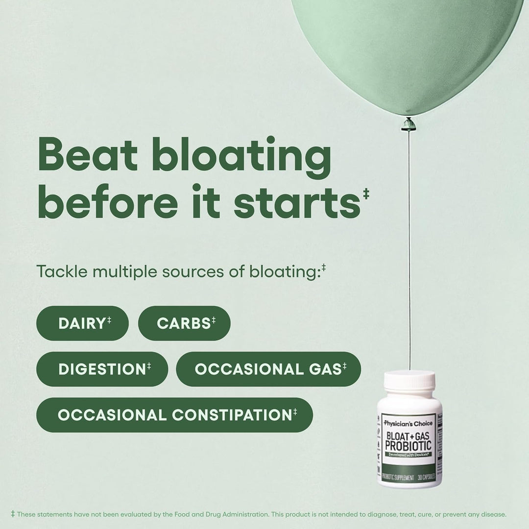 Physician's Choice Bloat & Gas Probiotic, 5-in-1 Daily Digestive Health Supplement, 30 Capsules