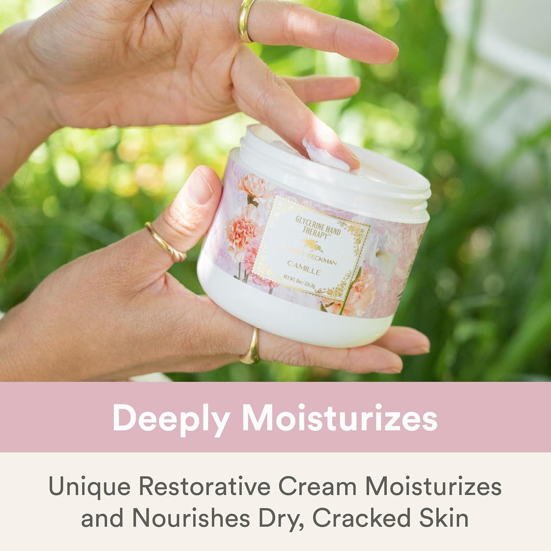 Hand holding a jar of cream with a natural background