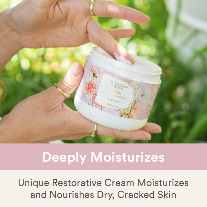 Hand holding a jar of cream with a natural background