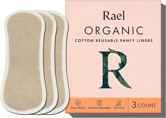 Rael Reusable Panty Liners – Organic Cotton Cover, Washable & Leak-Resistant, 3 Pack