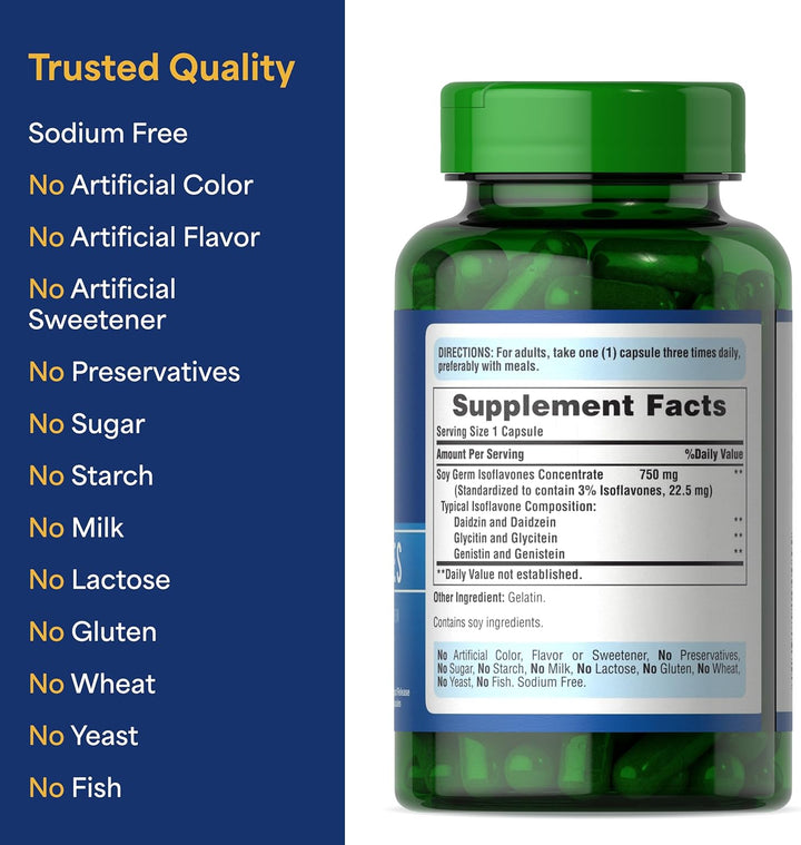 Puritan’s Pride Non-GMO Soy Isoflavones 750 mg (120 Capsules)