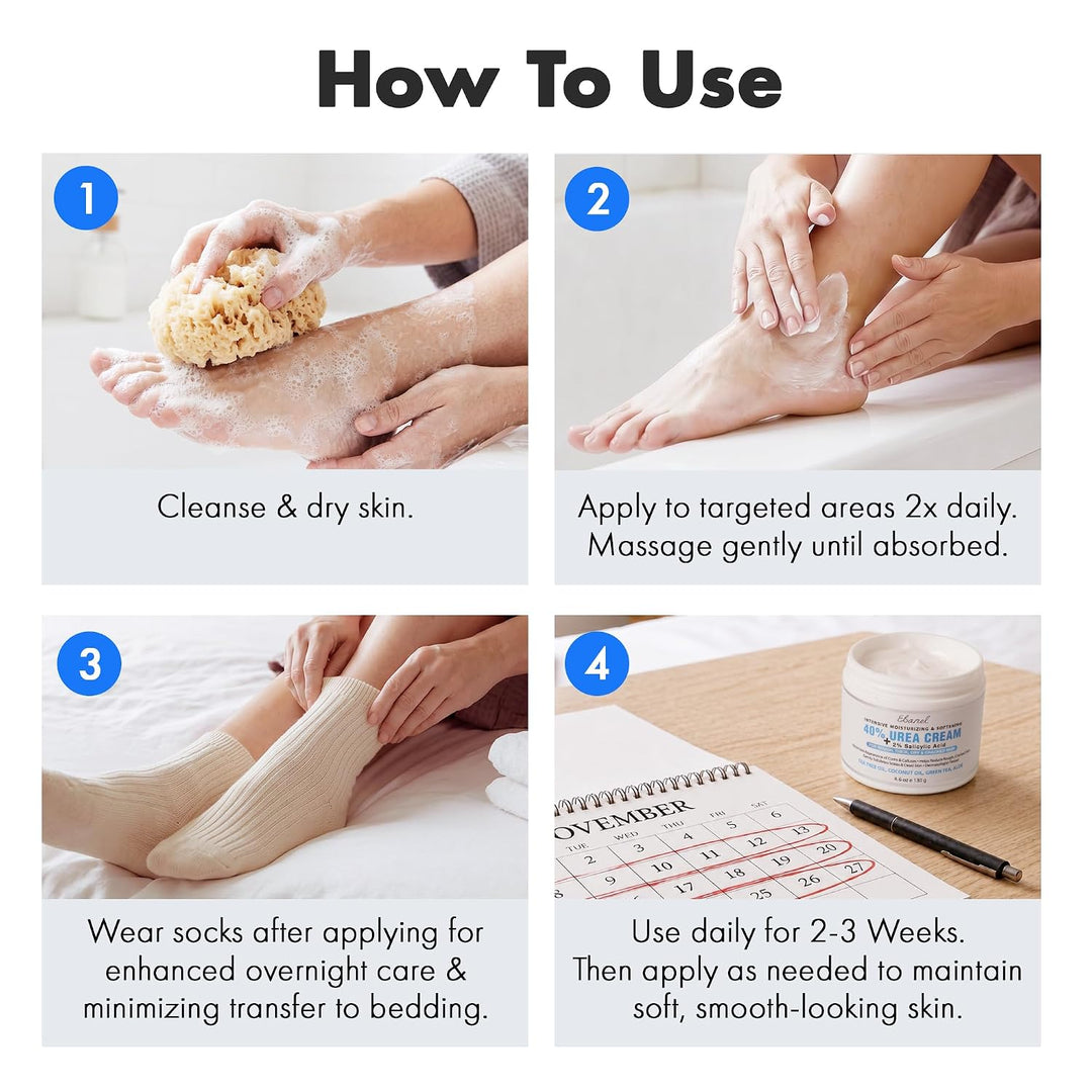 Step-by-step guide on how to use a skincare product with images and text.