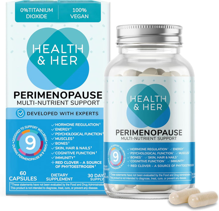 Health & Her Perimenopause Supplement – Multi-Nutrient Support, Hormone Balance, Energy & Mood – Vegan, 60 Capsules
