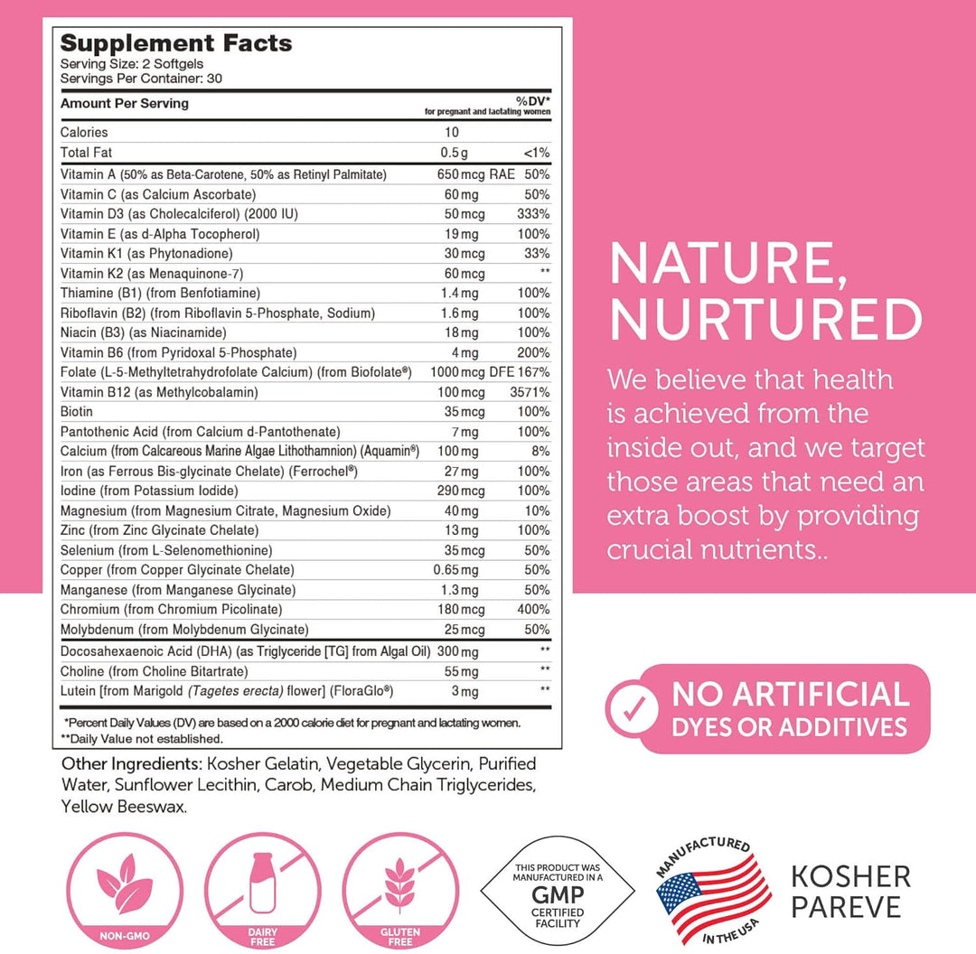 Zahler Prenatal Vitamin with DHA & Folate – Multivitamin Softgels for Women, 60 Count