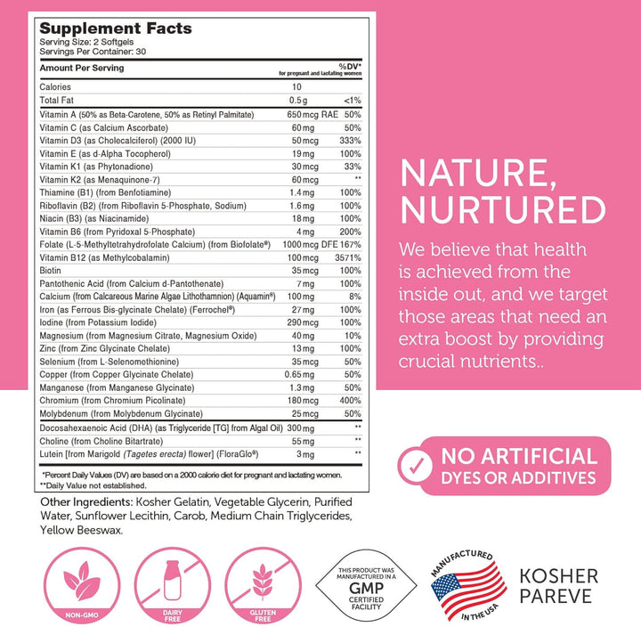 Zahler Prenatal Vitamin with DHA & Folate – Multivitamin Softgels for Women, 60 Count
