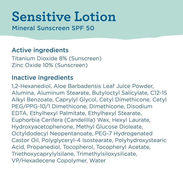Blue Lizard Sensitive Mineral Sunscreen Lotion SPF 50, 148ml – Zinc Oxide & Aloe Vera, Fragrance-Free