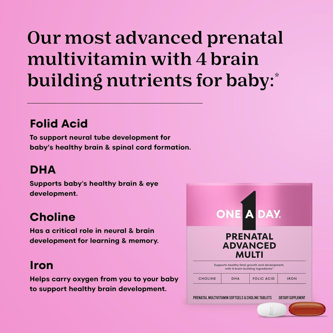 One A Day Prenatal Advanced Vitamins – 120 Count (60 Softgels + 60 Tablets)