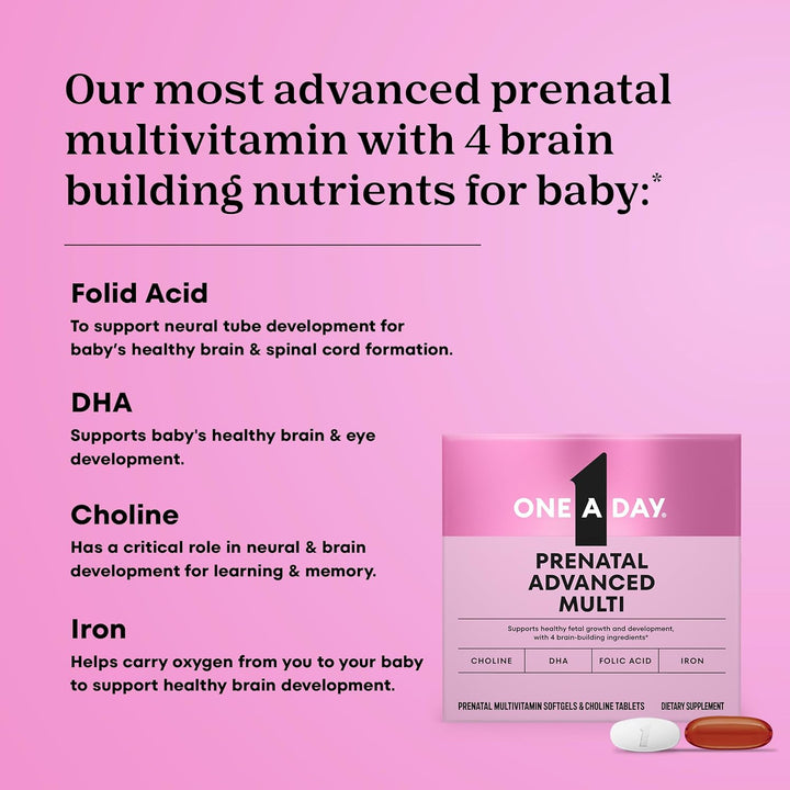 One A Day Prenatal Advanced Vitamins – 120 Count (60 Softgels + 60 Tablets)