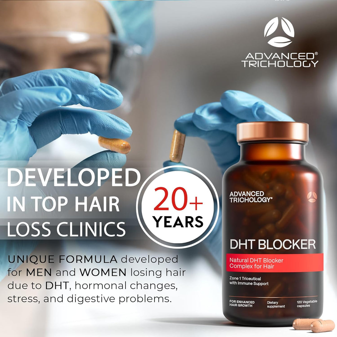 Advanced Trichology DHT Blocker Hair Growth Supplement – For Men & Women, Supports Thinning Hair & Scalp Health, Natural Formula, Vegetarian
