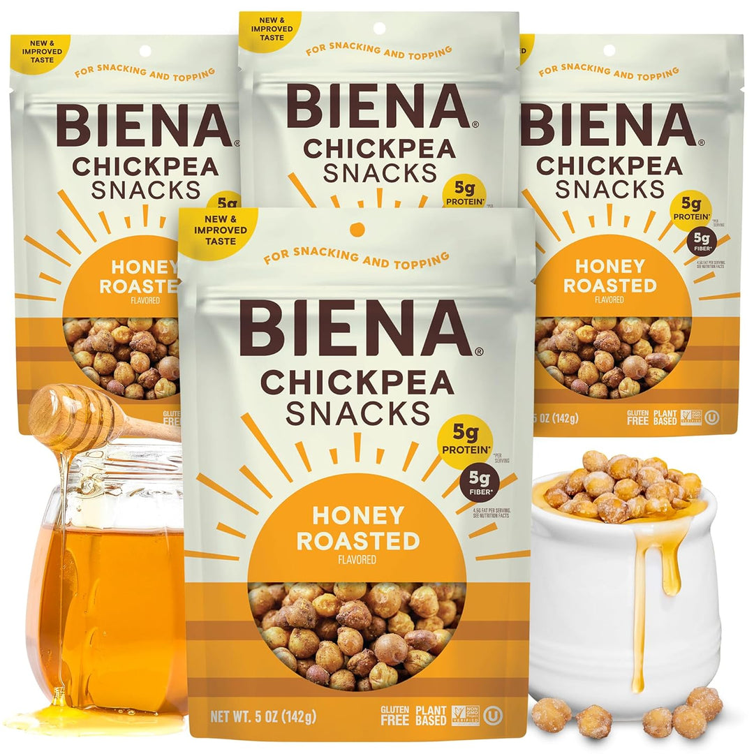 BIENA Chickpea Snacks – Crunchy Roasted Chickpeas, 4-Pack (5oz Bags)