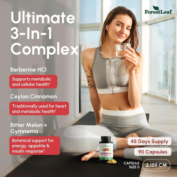 ForestLeaf Berberine Complex | Herbal Balance Formula with Ceylon Cinnamon, Bitter Melon & Gymnema | 90 Capsules