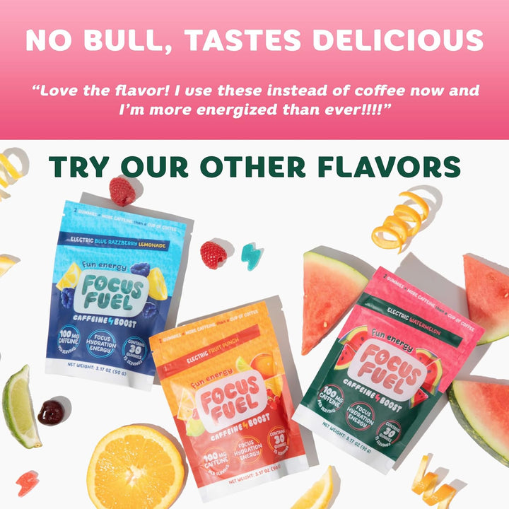 Energy Chews – Watermelon Flavor, 15 Servings, Natural Caffeine, L-Theanine, B12 & Magnesium – Sugar-Free, Portable Energy Supplement
