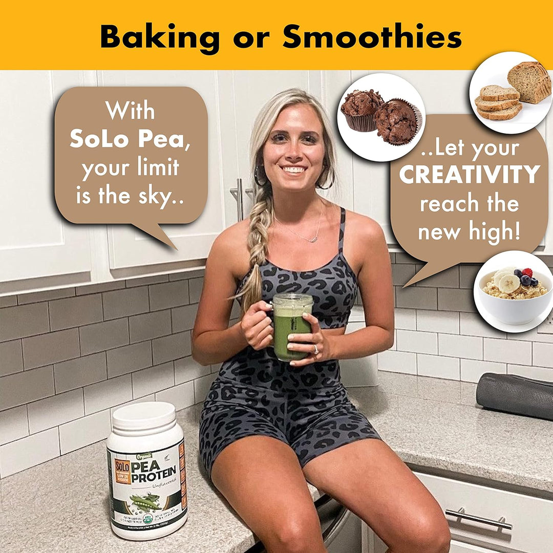 SOLO Organic Pea Protein Isolate – 100% Vegan, Non-GMO, Low Sodium Plant-Based Protein Powder, Unflavored, Keto & Paleo Friendly, 2.7 lbs