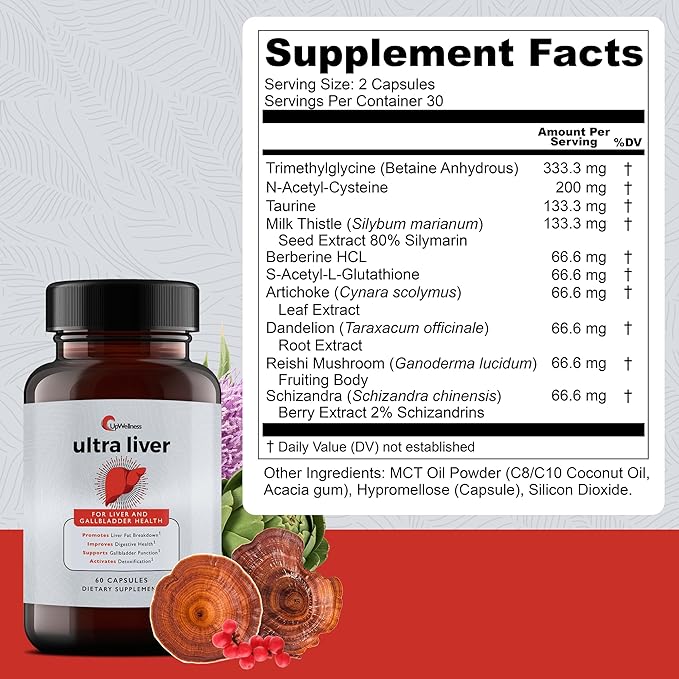 UpWellness Ultra Vegan Capsules with Milk Thistle, NAC, TMG & Taurine – 60 Capsules Herbal Blend for Antioxidant Support