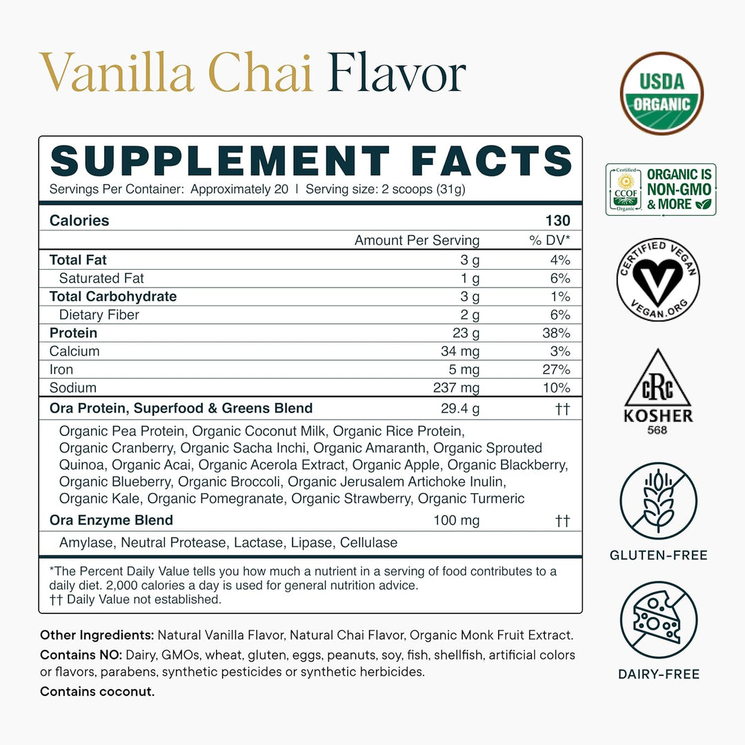 Ora Organic Plant-Based Protein Powder | 20 Servings