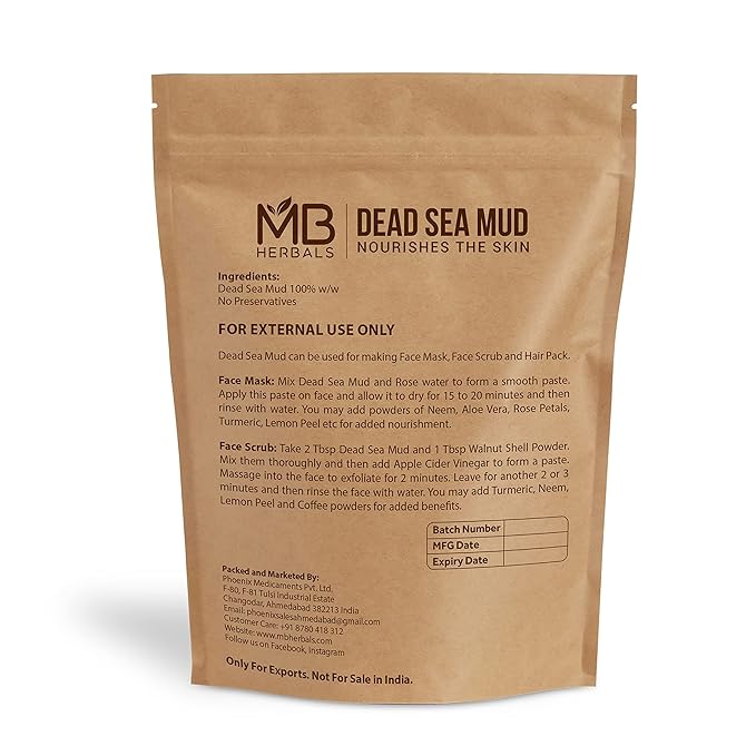 MB Herbals Dead Sea Mud Powder | 227g | Natural Clay for Face & Body Care | Soap & Hair Pack Use