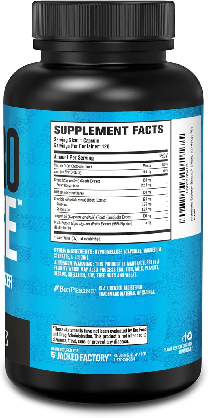 Jacked Factory Androsurge Estrogen Blocker & Vitality Supplement for Men, 120 Count