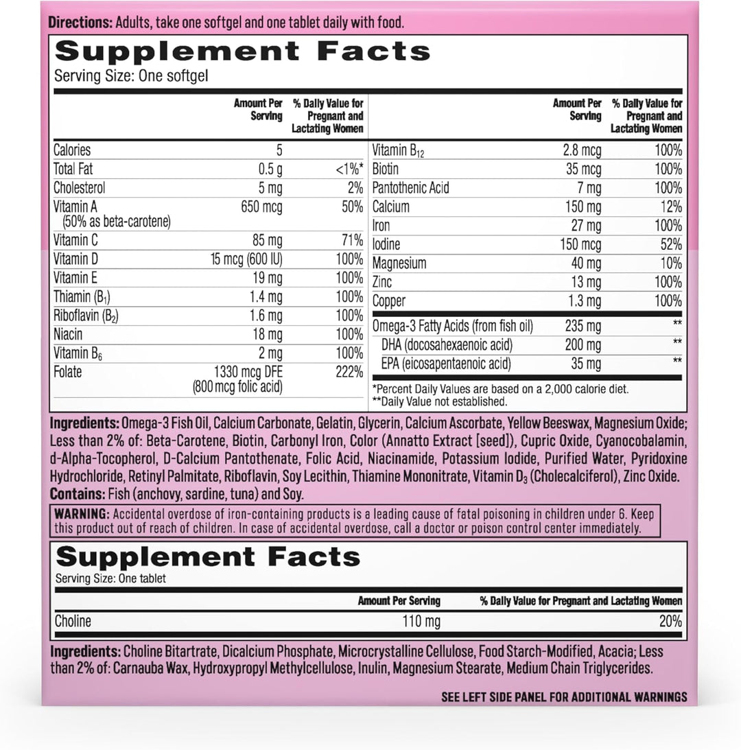 One A Day Prenatal Advanced Vitamins – 120 Count (60 Softgels + 60 Tablets)
