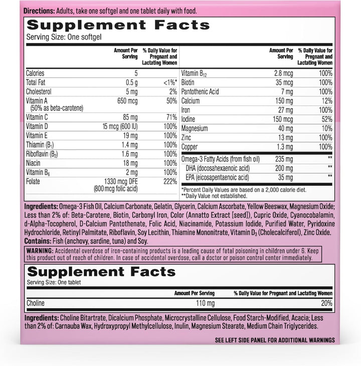 One A Day Prenatal Advanced Vitamins – 120 Count (60 Softgels + 60 Tablets)