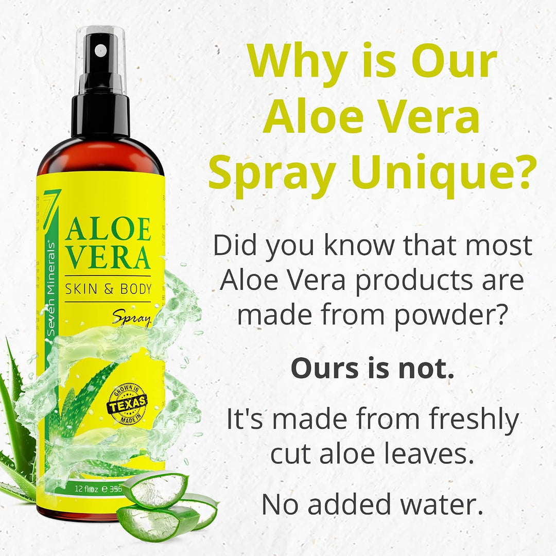 Seven Minerals 99% Pure Organic Aloe Vera Spray for Body and Hair, 12 fl oz