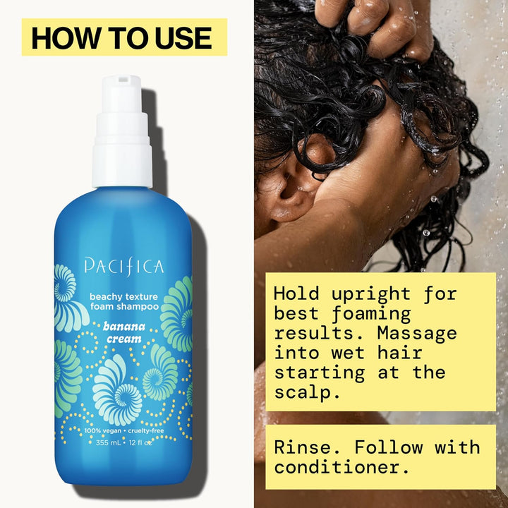 Pacifica Banana Cream Beachy Texture Foam Shampoo – Volumizing & Texturizing Shampoo for Tousled, Soft Waves – Sulfate-Free, Vegan, Cruelty-Free – 8 fl oz