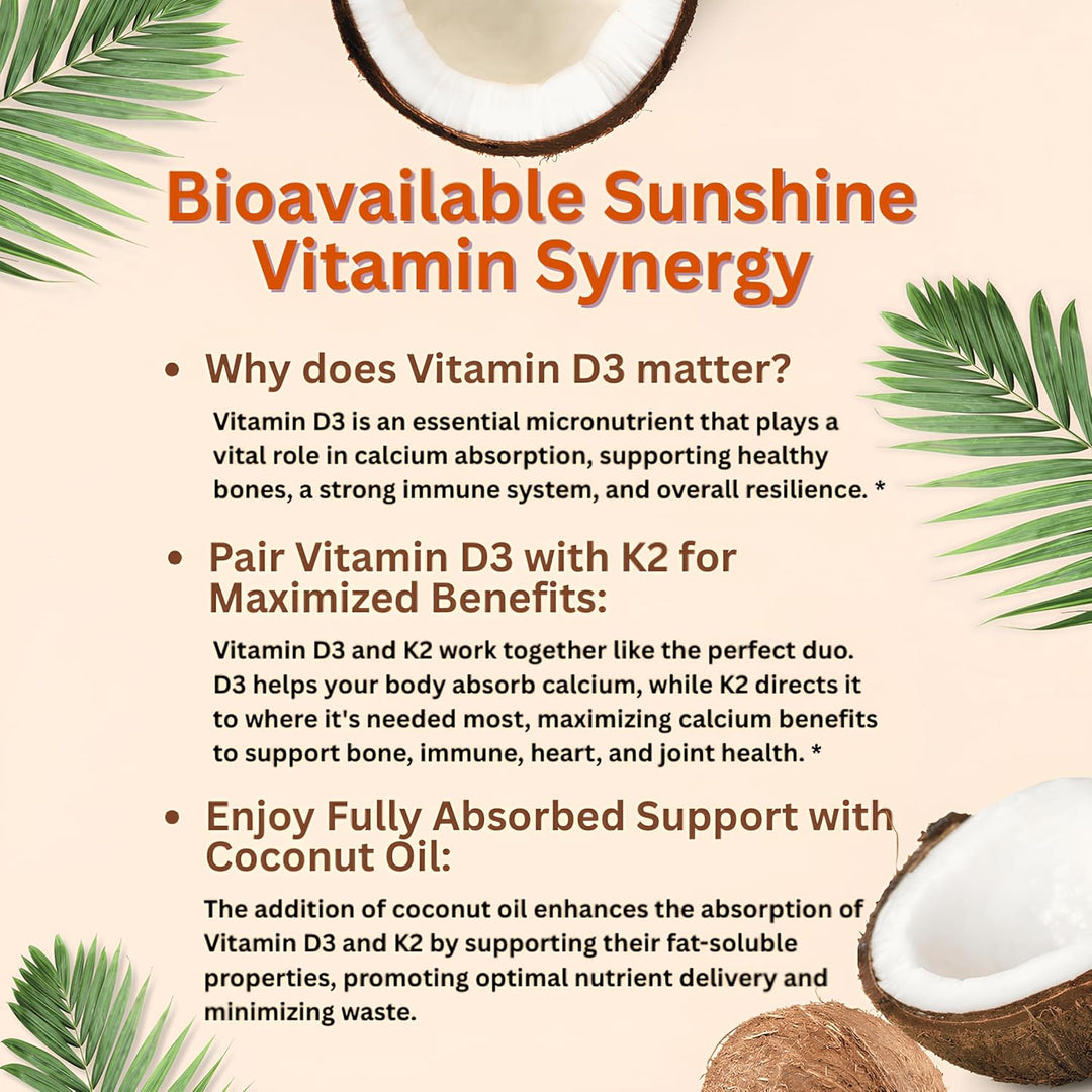 Micro Ingredients Vitamin D3 + K2 Softgels | Made with Virgin Coconut Oil | Non-GMO
