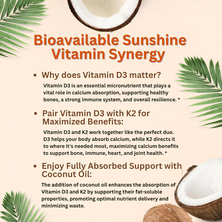 Micro Ingredients Vitamin D3 + K2 Softgels | Made with Virgin Coconut Oil | Non-GMO