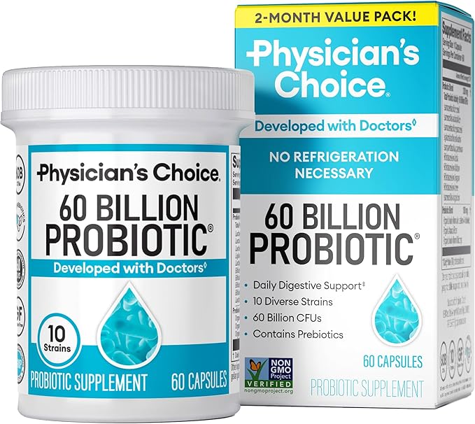 Physician's CHOICE Probiotic Supplement – 60 Billion CFU with 10 Strains & Organic Prebiotics