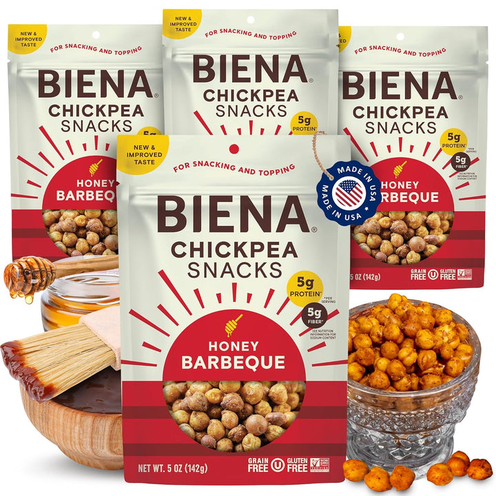 BIENA Chickpea Snacks – Crunchy Roasted Chickpeas, 4-Pack (5oz Bags)