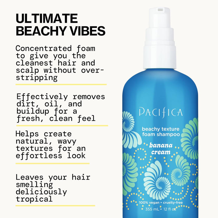 Pacifica Banana Cream Beachy Texture Foam Shampoo – Volumizing & Texturizing Shampoo for Tousled, Soft Waves – Sulfate-Free, Vegan, Cruelty-Free – 8 fl oz