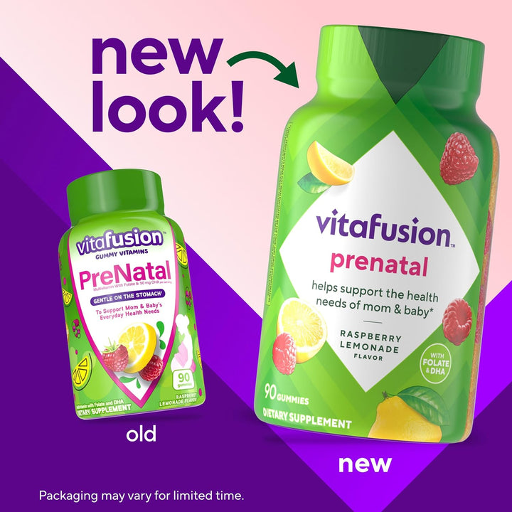 vitafusion Prenatal Gummy Vitamins – Raspberry Lemonade, 90 Count (45-Day Supply)
