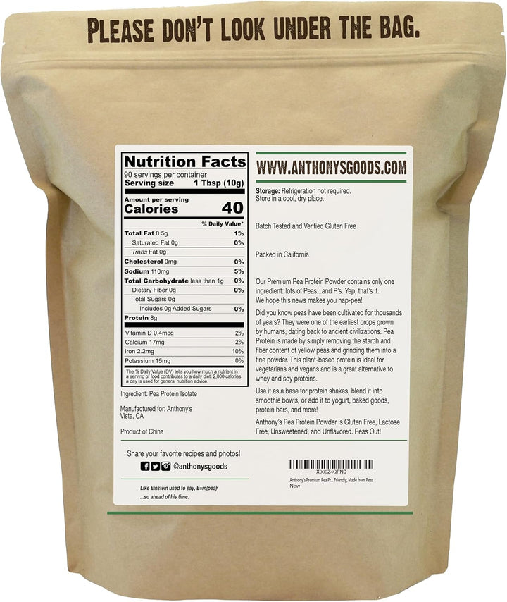 Anthony's Premium Pea Protein Isolate, Unflavored, 2 lb