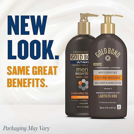Gold Bond Men's Essentials Everyday Moisture Daily Body & Hand Lotion with Vitamin C, Formulated for Men's Dry Skin