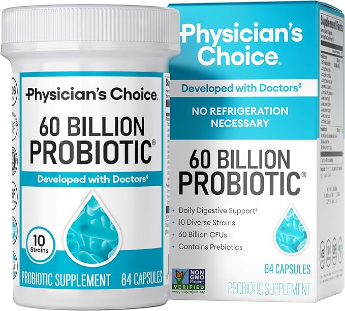 Physician's CHOICE Probiotic Supplement – 60 Billion CFU with 10 Strains & Organic Prebiotics