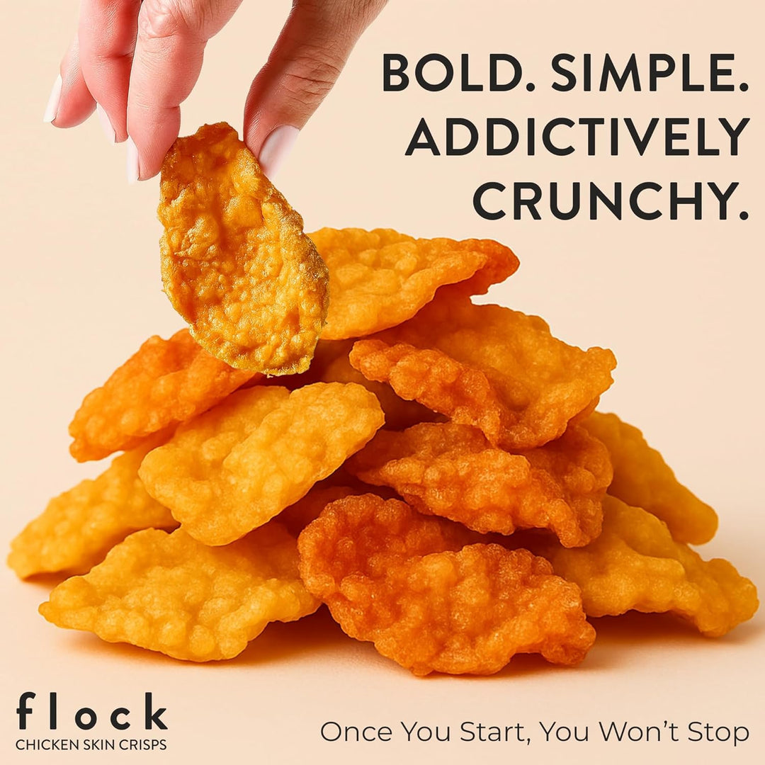 Flock Keto Chicken Skin Chips – Low Carb, High Protein, Gluten-Free, Sugar-Free Snack – 8 Pack (1oz Each)