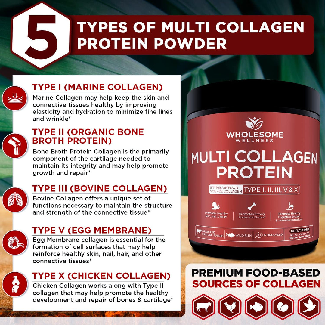 Wholesome Wellness Multi Collagen Protein Powder (Types I, II, III, V & X), 58 Servings