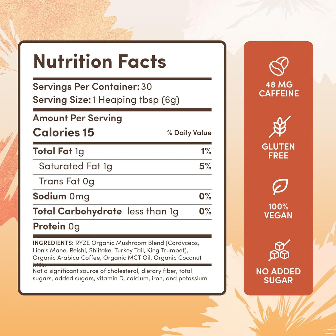 RYZE Mushroom Coffee | Organic Blend with 6 Mushrooms & MCT Oil |  Superfood Coffee